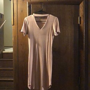 Rose gold pink slim dress with neck strap